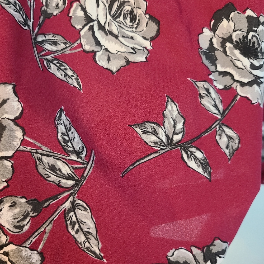 Torrid Georgette Floral Blouse Keyhole Magenta Long Sleeve Women's Size 0 (L 12) - Picture 11 of 15